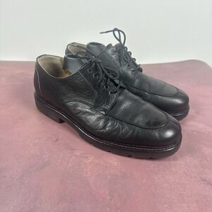 H.S. TRASK Men's 10.5 Bison Leather Oxford Shoes Lace-up Black‎